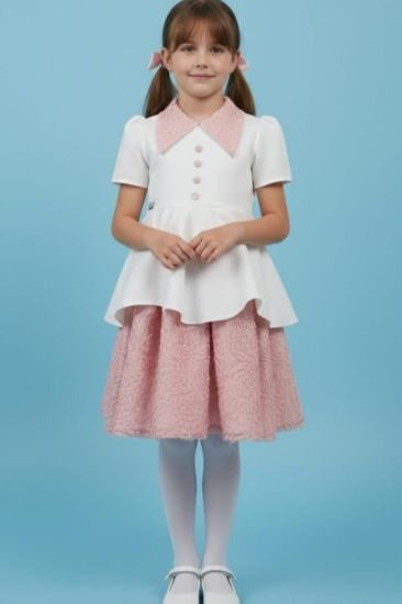 صورة فستان سهرة مزيج الفخامة والاناقه  باللونين الابيض والوردي